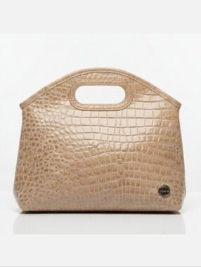 NEW Soho Faux Croc Clutch Tote Bag Tan Vegan Patent Leather Glossy Purse